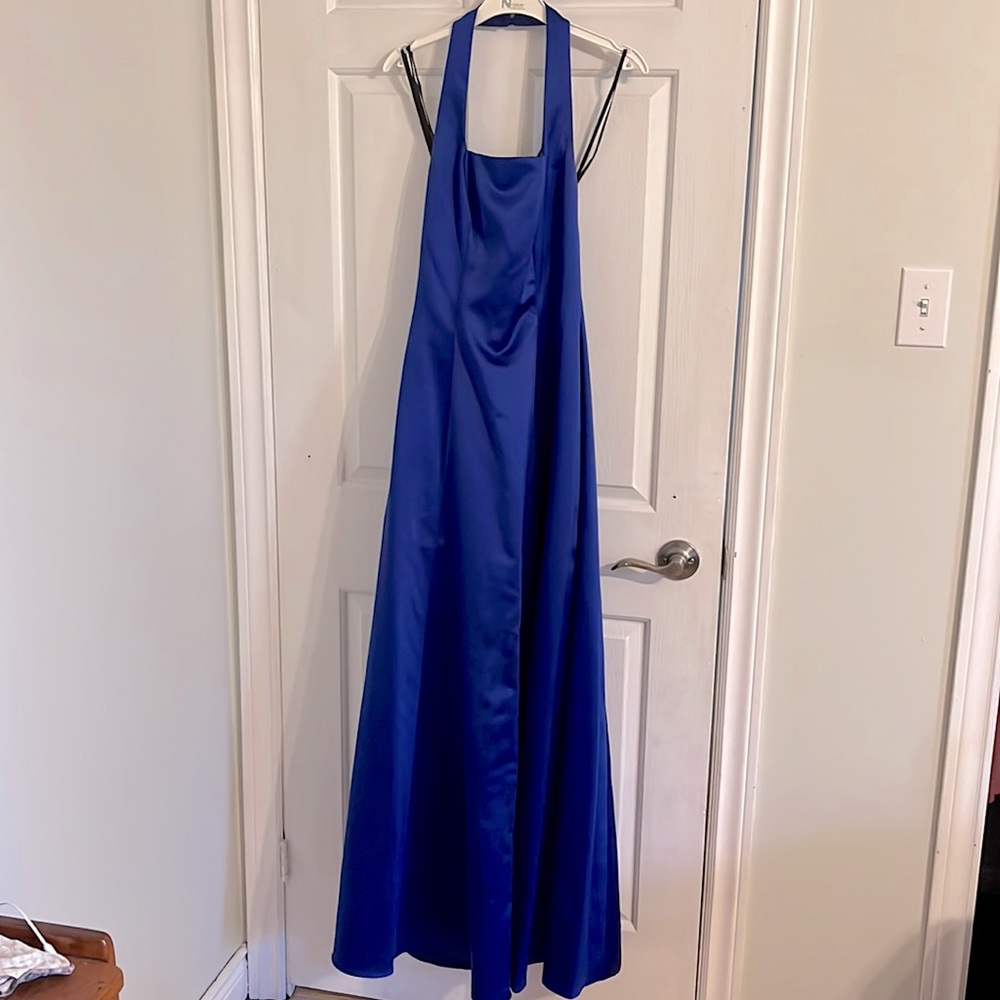 Royal Blue Halter Satin Prom Dress